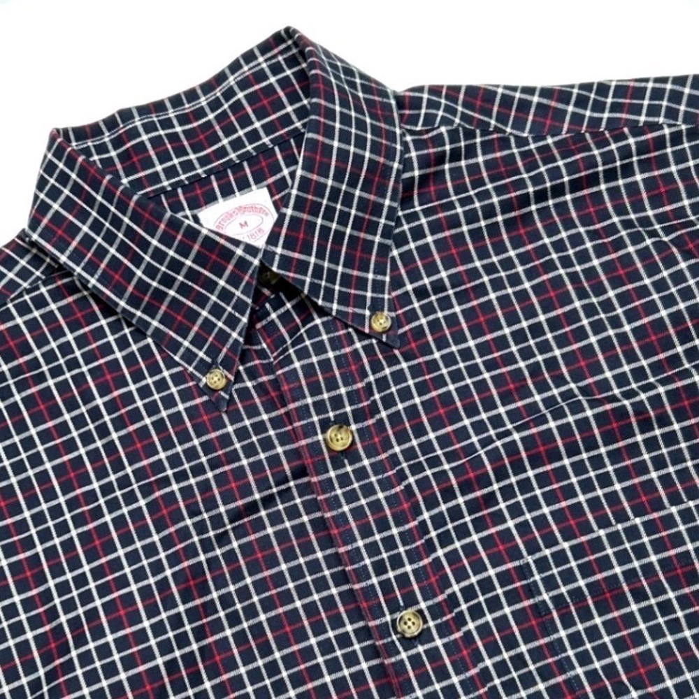 Brooks Brothers Mens Non-Iron Tattersall Check Button Down Shirt Size M Navy Red